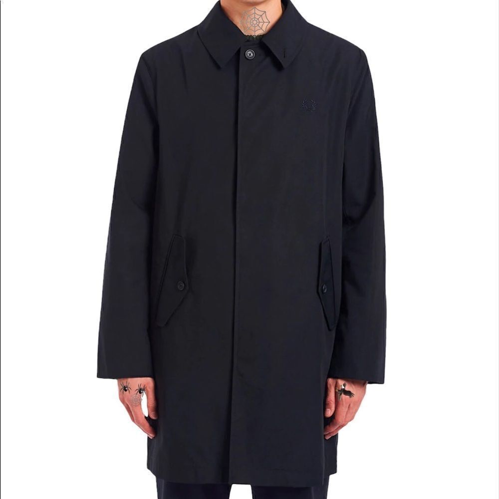 Fred Perry Black Twill Zip-Through Mac Coat New With Tag Size Medium